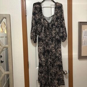 Torrid Super Soft Knit Dress Black Beige Animal Print Button Front Midi 3